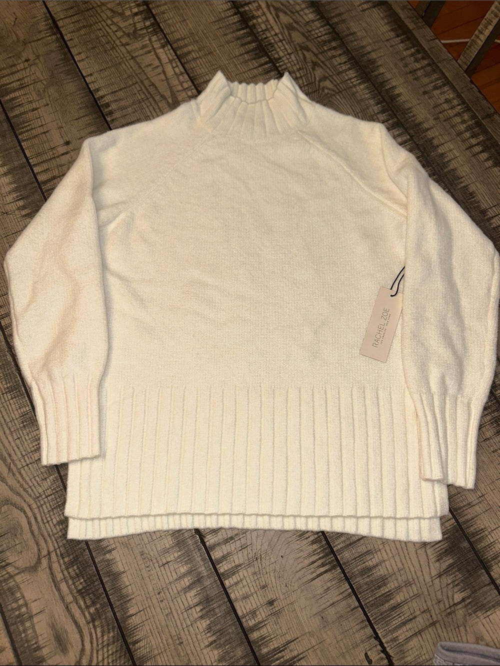 Rachel Zoe Ivory Mock Neck Ribbed-Hem Sweater